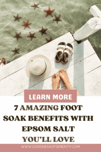 Feet resting with beach items like shells and sand nearby, illustrating relaxing foot soak benefits and a calm, spa-like coastal time.