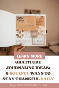 Gratitude journal open on a desk showing gratitude journaling ideas.