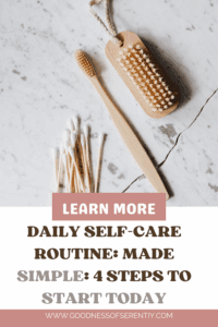 Self-care products arranged neatly on a bathroom counter, representing a calming daily self-care routine.