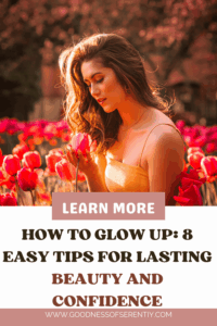 Girl admiring a flower in soft light, symbolizing how to glow up naturally.