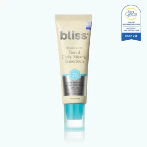 Block Star Tinted Daily Mineral Sunscreen SPF 30 facial sunscreen for face, hydrating and protective, tinted sunscreen for oily, acne-prone, and blemished skin, dry and all skin types.