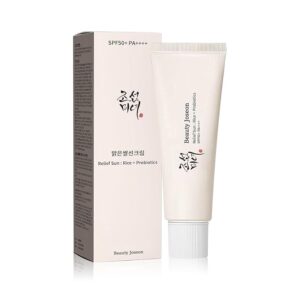 Beauty of Joseon Relief Sun Organic Korean Sunscreen SPF50+ PA++++ facial sunscreen for face, hydrating sunscreen cream with SPF50 protection, suitable for all skin types including dry and sensitive skin.