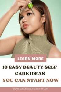 A woman using a skincare serum as a part of her beauty self-care routine.