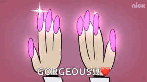 cute pink cartoon New Year’s nails design with playful art.