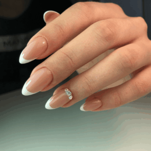 Medium-length nails with a polished finish, styled as elegant Valentine’s Day nails.