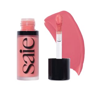 Saie Dew Liquid Blush for Cheeks in soft pink shade, liquid blush makeup with dewy, glowy finish for natural and fresh makeup looks.