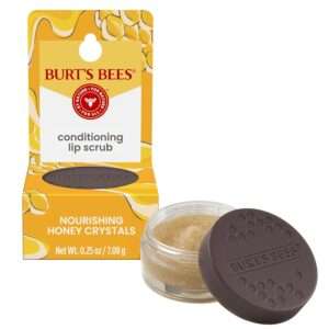 Burt's Bees Conditioning Honey Lip Scrub, a lip scrub product that gently exfoliates and moisturizes lips, leaving them soft, smooth, pink, and healthy as part of a lip care routine.