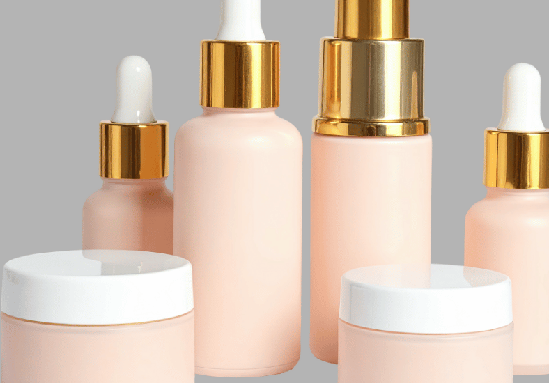 A variety of skincare products arranged neatly, including creams, serums, and lotions for healthy skin.